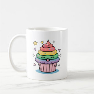 Ein Kawaii-Giggling-Kuchen mit Regenbogen-Zuckergu Kaffeetasse