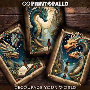 Ein Kind und Drachen in einer Fantasy-Welt  Geschenkpapier Set