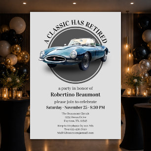 Ein Klassiker ist in Rente gegangen Blaue Auto-Ren Einladung