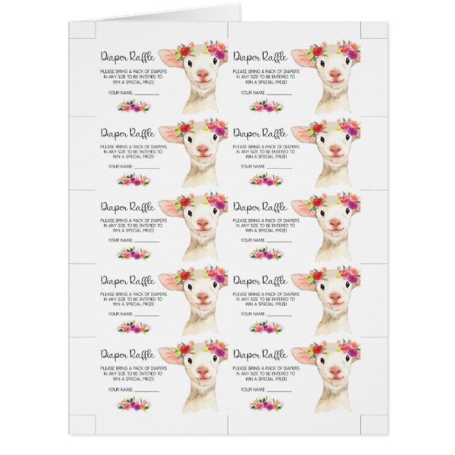 Ein kleine Lamm-Babyparty-Windelraffle-Karten (Vorderseite)