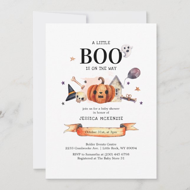 Ein kleiner Boo auf dem Weg Halloween Baby Dusche Einladung (Vorderseite)