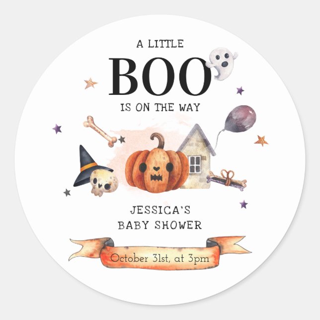 Ein kleiner Boo auf der Halloween-Kinderdusche Runder Aufkleber (Vorderseite)