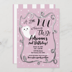 Ein kleiner Boo, der 2 ZWEI rosa Halloween-Geist u Einladung