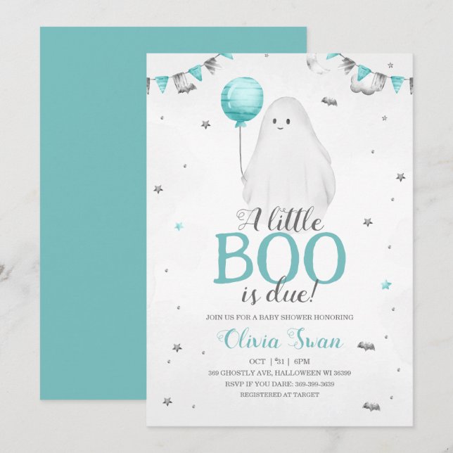 Ein kleiner Boo ist fast die passende Baby Dusche  Einladung (Vorne/Hinten)