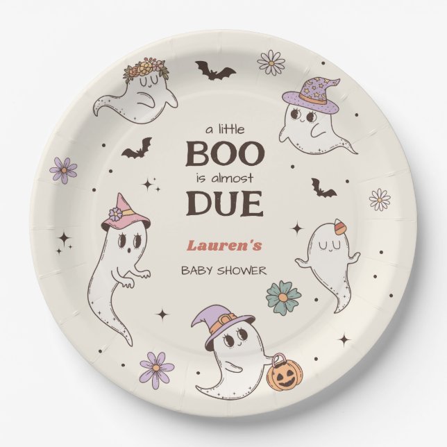 Ein kleiner Boo ist fast gerade wegen Halloween-Ki Pappteller (Vorderseite)