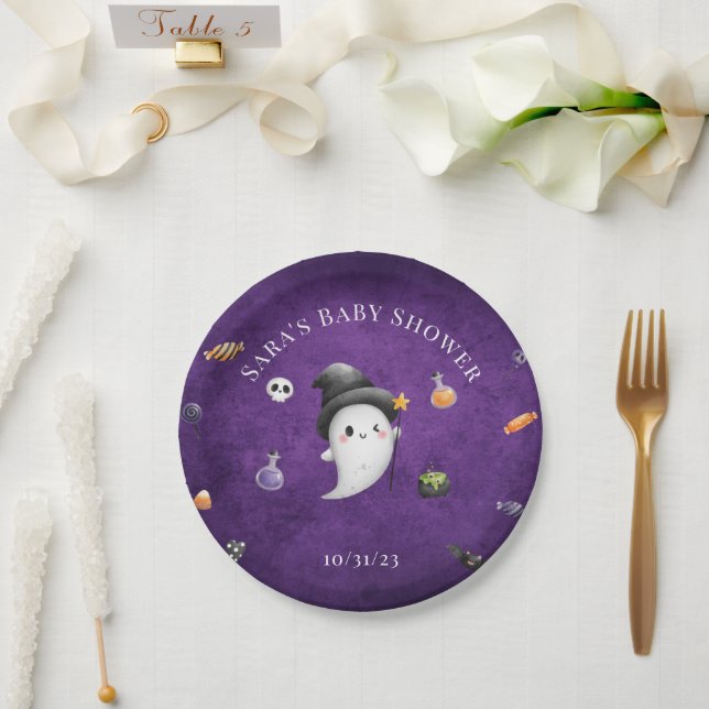 Ein kleiner Boo ist fast gerade wegen Halloween-Ki Pappteller (Hochzeit)