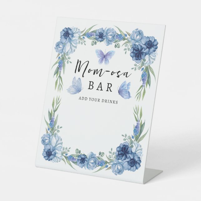 Ein kleiner Butterfly Blue Floral Rustikale Mama-o Sockelschild (Vorderseite)