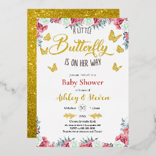 Ein kleiner Butterfly ist auf dem Weg Baby Dusche  Folieneinladung
