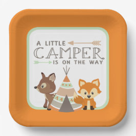 Ein kleiner Camper Teepee Babydusche Orange Pappteller