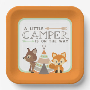 Ein kleiner Camper Teepee Babydusche Orange Pappteller