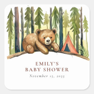 Ein kleiner Camper Wald Baby Shower Quadratischer Aufkleber