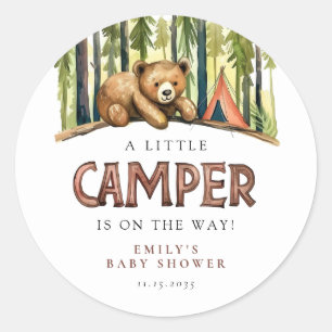 Ein kleiner Camper Wald Baby Shower Runder Aufkleber