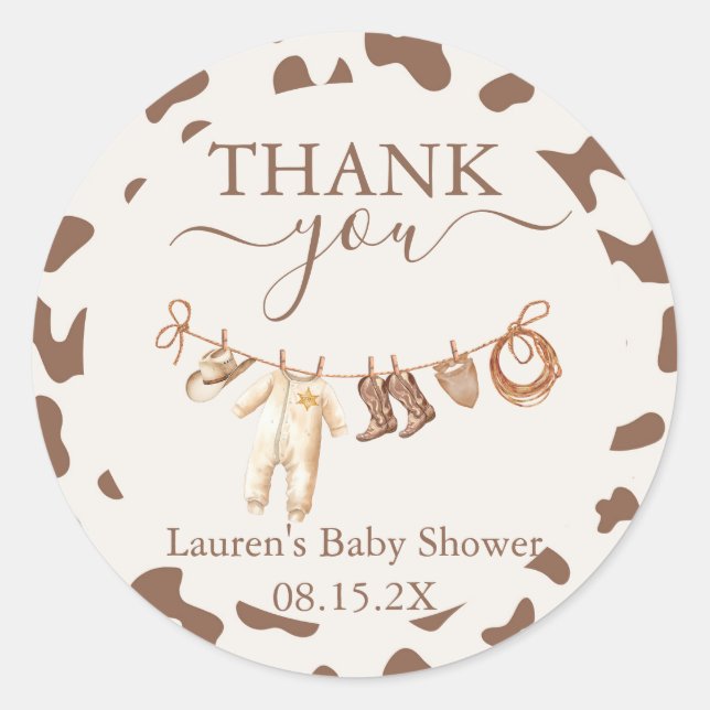 Ein kleiner Cowboy Baby Shower Boy Runder Aufkleber (Vorderseite)