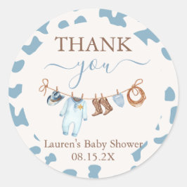 Ein kleiner Cowboy Blue Baby Shower Boy Runder Aufkleber