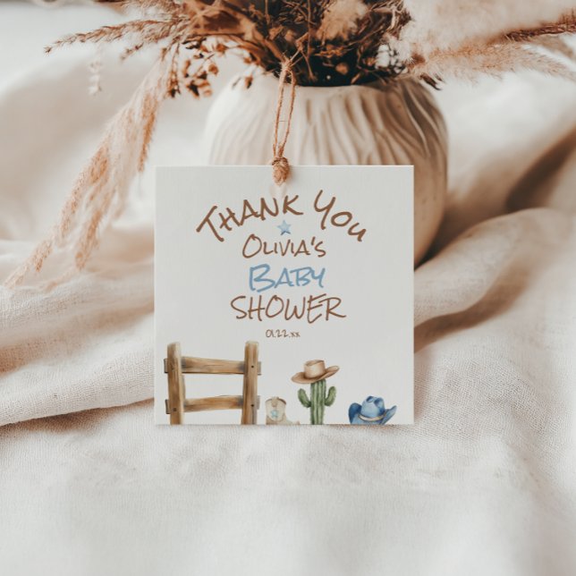 Ein kleiner Cowboy Blue Brown West Baby Boy Dusche Geschenkanhänger (Von Creator hochgeladen)