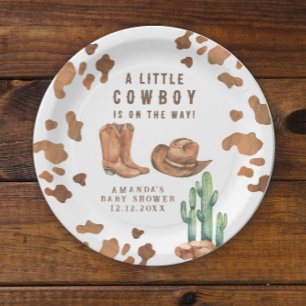 Ein kleiner Cowboy ist auf dem Weg Baby Shower  Pappteller