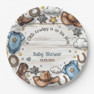 Ein kleiner Cowboy ist auf dem Weg Babydusche Pappteller