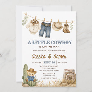 Ein kleiner Cowboy ist auf dem Weg Bär-Baby-Party Einladung