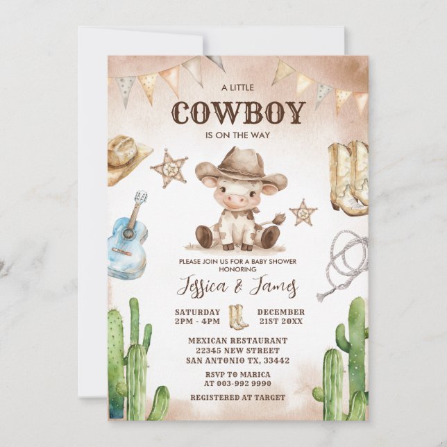 Ein kleiner Cowboy ist auf der Way Baby Dusche Einladung (Vorderseite)