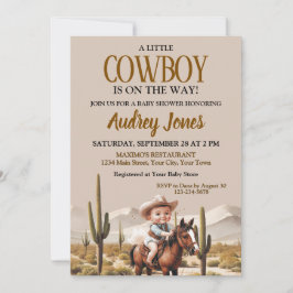 Ein kleiner Cowboy ist unterwegs mit einer Babydus Einladung