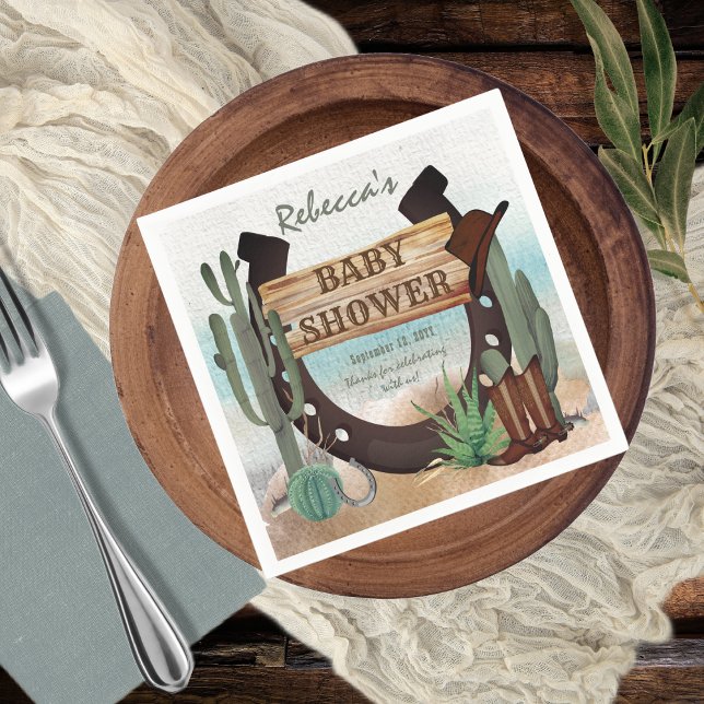 Ein kleiner Cowboy Western Junge Dusche Napkins Serviette (A Little Cowboy Rustic Western Boy Baby Shower Paper Party Napkins)
