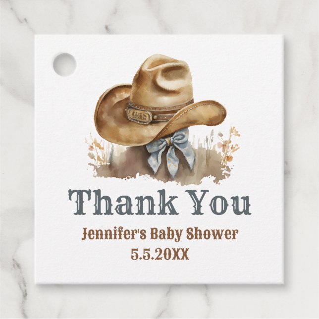 ein kleiner Cowboy-Western Kinderdusche danke Geschenkanhänger (Vorderseite)
