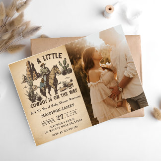Ein kleiner Cowboy Western Rodeo Baby Dusche Foto Einladung