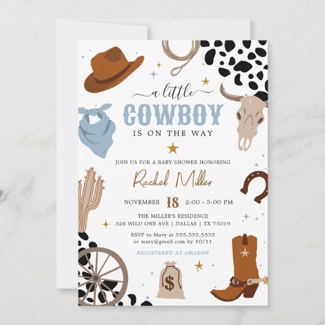 Ein kleiner Cowboy Western Wild West Baby Boy Dusc Einladung (Vorderseite)
