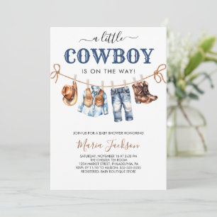 Ein kleiner Cowboy Wild West Blau Jungen Baby Show Einladung