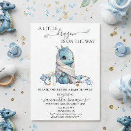 Ein kleiner Drache ist auf dem Weg Babydusche Einladung