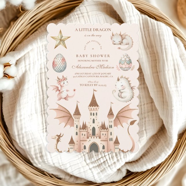 Ein kleiner Drache ist auf dem Weg Babydusche Einladung (Von Creator hochgeladen)