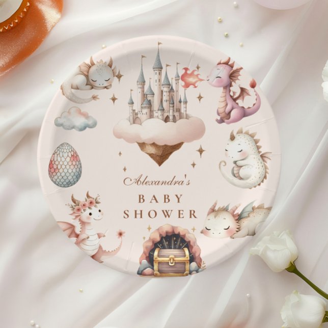 Ein kleiner Drache ist auf dem Weg Babydusche Pappteller (Von Creator hochgeladen)