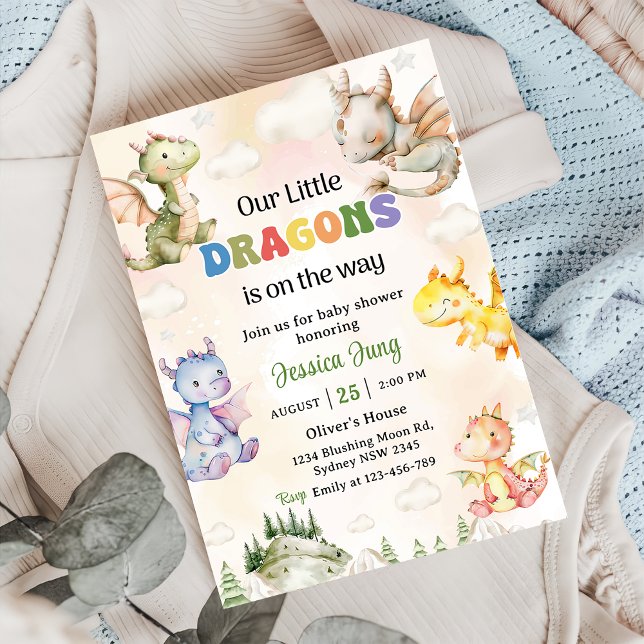 Ein kleiner Drache ist auf dem Weg zum Baby Dusche Einladung (Von Creator hochgeladen)