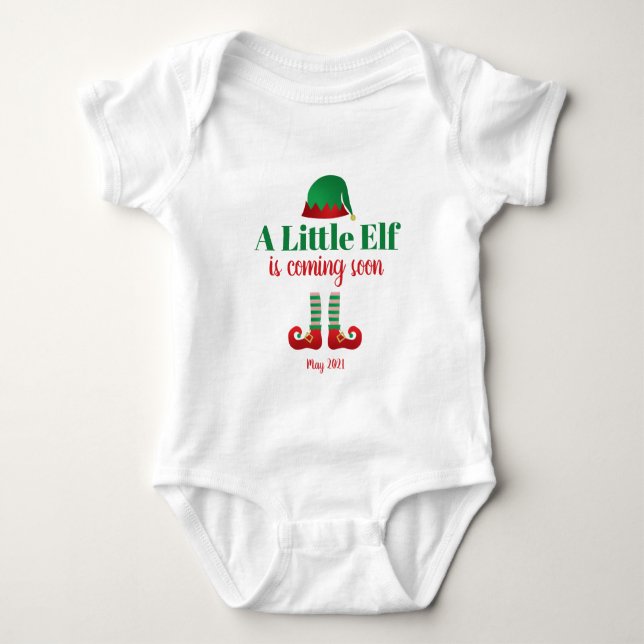 Ein kleiner Elf kommt bald Weihnachten personalisi Baby Strampler (Vorderseite)