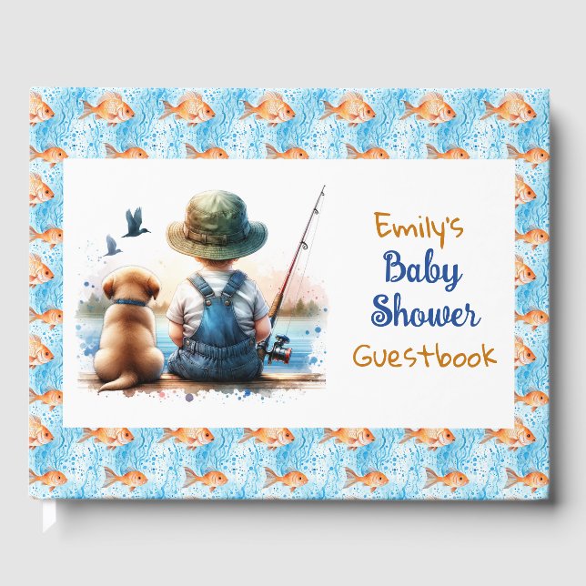 Ein kleiner Fisherman | Babydusche für niedliche J Gästebuch (Vorderseite)