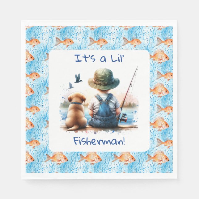 Ein kleiner Fisherman | Babydusche für niedliche J Serviette (Vorderseite)