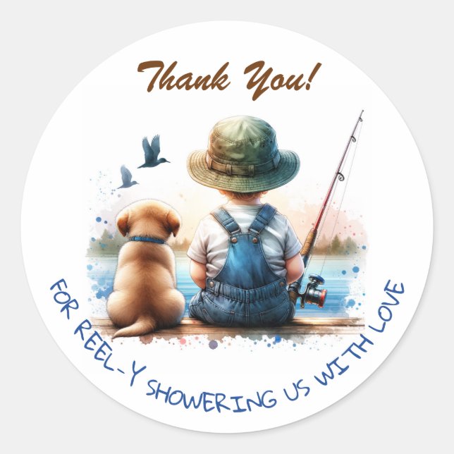 Ein kleiner Fisherman | Danke, Boy's Baby Shower Runder Aufkleber (Vorderseite)