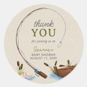 Ein kleiner Fisherman dankt dir Script Baby Shower Runder Aufkleber