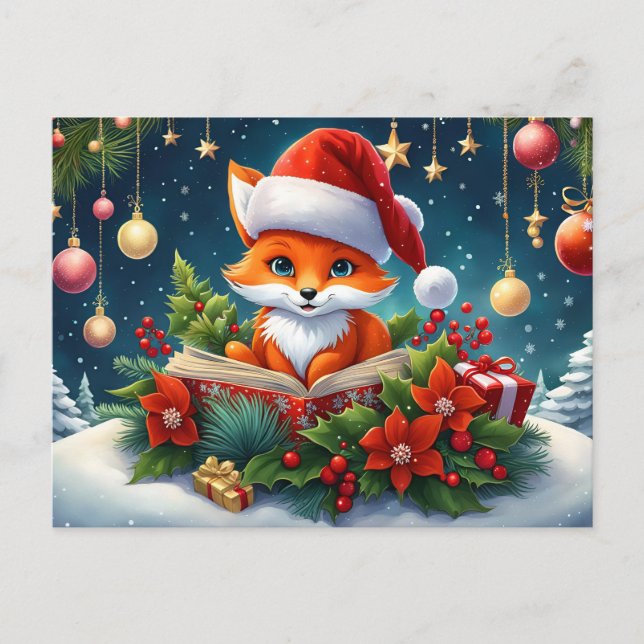 Ein kleiner Fuchs als Weihnachtsmann verkleidet 3a Postkarte (Vorderseite)