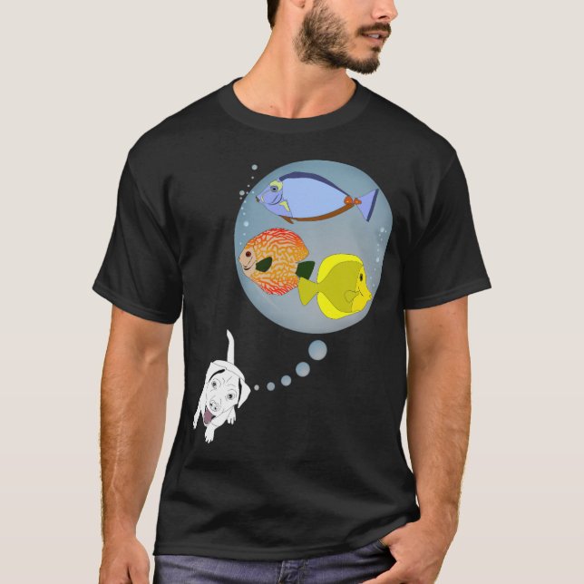 Ein kleiner Hund denkt an drei große Tiere Kinder T-Shirt (Vorderseite)