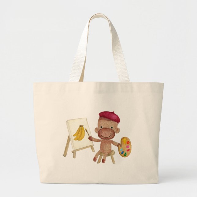 Ein kleiner Künstler Socky die Socken-Affe-Tasche Jumbo Stoffbeutel (Vorne)