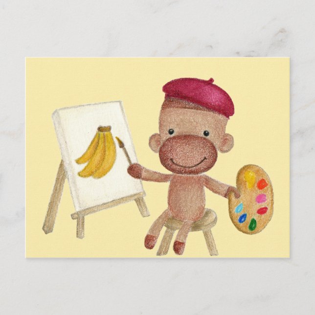 Ein kleiner Künstler Socky the Sock Monkey Postcar Postkarte (Vorderseite)