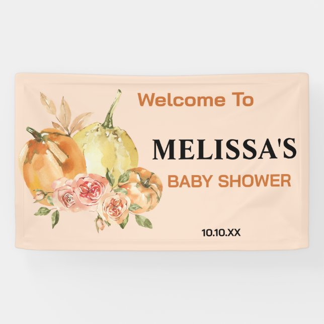 Ein kleiner Kürbis auf dem Weg fallen Baby Dusche Banner (Horizontal)