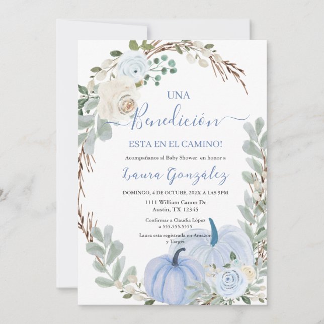 Ein kleiner Kürbis Baby Shower Boy auf Spanisch Einladung (Vorderseite)