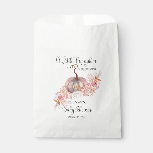 Ein kleiner Kürbis blüht die rosa Babydusche Geschenktütchen (Vorderseite)
