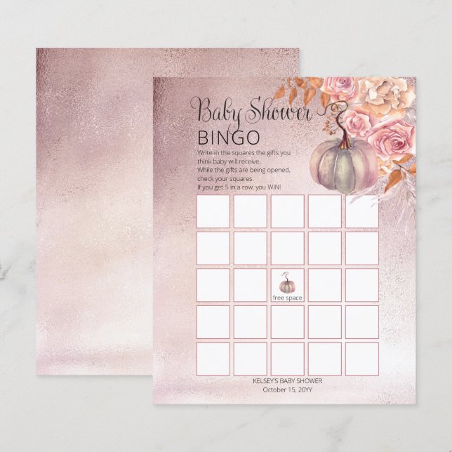 Ein kleiner Kürbis blüht Pink Baby Bingo Card (Vorne/Hinten)