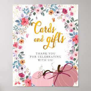 Ein kleiner Kürbis-Blumen-Kranz Herbst-Geschenkkar Poster