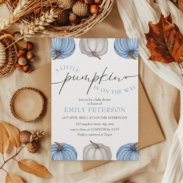 Ein kleiner Kürbis | Boy Fall Babydusche Einladung (little pumpkin is on the way boy baby shower invitation fall themed)