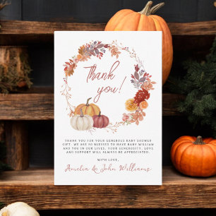 Ein kleiner Kürbis Herbst Floral Babyshower Dankeskarte