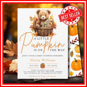 Ein kleiner Kürbis Herbst Herbst CUTE BEAR Baby Sh Einladung